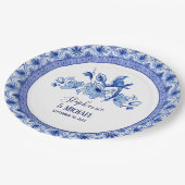  Bird Chinoiserie Navy BL Bloemen Waterverf Papieren Bordje (Gekanteld)