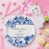 Bird Chinoiserie Navy BL Bloemen Waterverf Papieren Bordje (Feest)