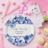  Bird Chinoiserie Navy Floral Baby shower Papieren Bordje (Feest)