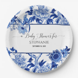 Bird Chinoiserie Navy Floral Baby shower Papieren Bordje