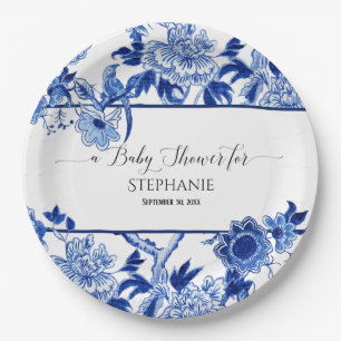 Bird Chinoiserie Navy Floral Baby shower Papieren Bordje