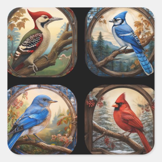 Bird Collage Vierkante Sticker (Voorkant)