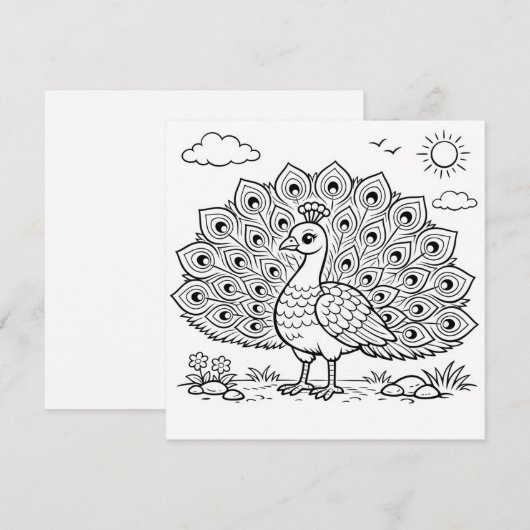 Bird Coloring Page Peacock Flat Card (Voorkant / Achterkant)