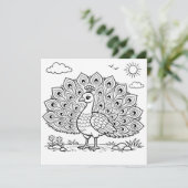 Bird Coloring Page Peacock Flat Card (Staand voorkant)