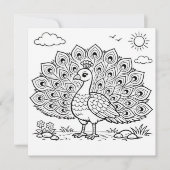 Bird Coloring Page Peacock Flat Card (Voorkant)