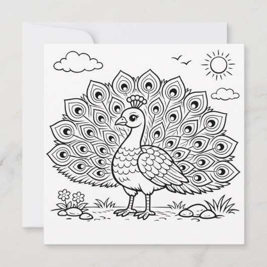 Bird Coloring Page Peacock Flat Card (Voorkant)