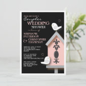 Bird Couple Damask Birdhouse Couples Shower Kaart (Staand voorkant)