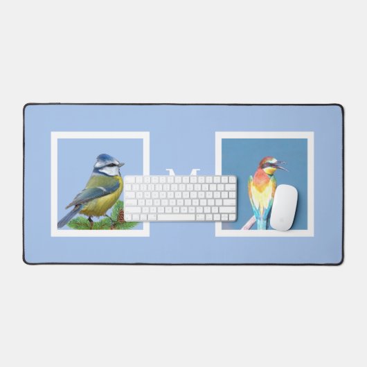 Bird Custom Foto's en Monogram op Sky Blue Bureaumat (Keyboard & Muis)