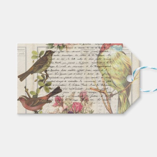 Bird Decoupage Botanische dank Cadeaulabel (Voorkant (Horizontaal))