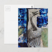 Bird Dino Blue Paint Mixed Media Collage Briefkaart (Voorkant / Achterkant)