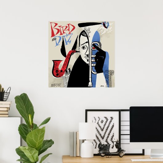 Bird & Diz  jazzillustratie Poster (Thuiskantoor)