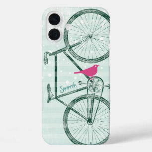  Bird Emerald Green Bike Pattern iPhone 16 Plus Hoesje