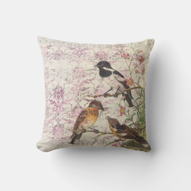 Bird Ephemera Decoupage Kussen | elegant (Voorkant)
