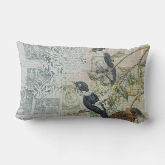  Bird Ephemera Decoupage Lumbar Cushion Kussen (Achterkant)