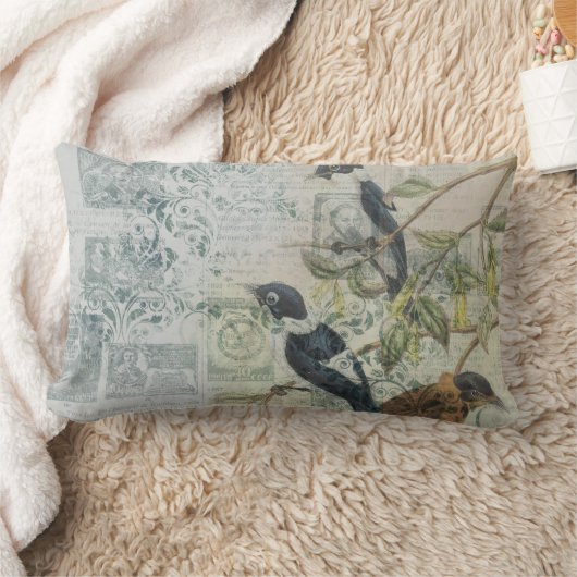  Bird Ephemera Decoupage Lumbar Cushion Kussen (Deken)