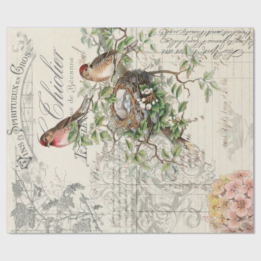 Bird Ephemera Decoupage Poster Cadeaupapier (Vlak)