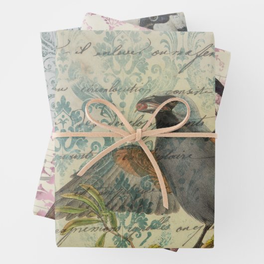 Bird Ephemera Decoupage Wrapping Paper (In situ)