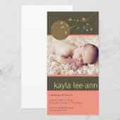 Bird & Family Baby Girl Aankondiging geboorte (Voorkant / Achterkant)