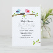 Bird Family Blauw Baby shower Uitnodiging (Staand voorkant)