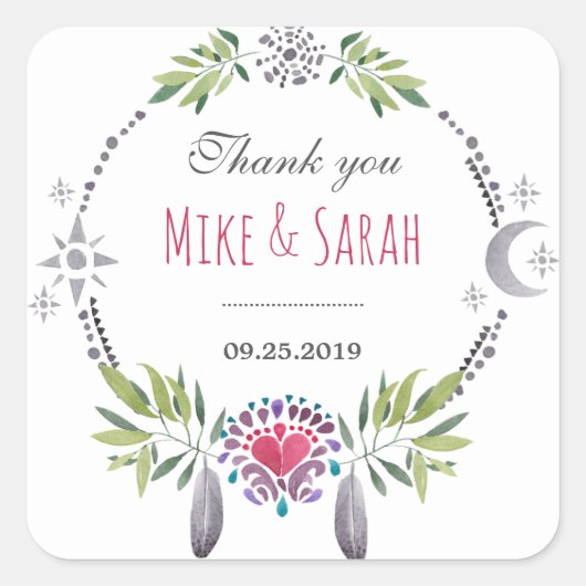 Bird Feather Tribal Pattern Dank je Sticker (Voorkant)