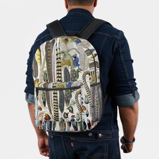 Bird Feather Wildlife Antique Feathers Art Nouveau Bedrukte Rugzak (Insitu (model))