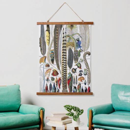 Bird Feather Wildlife Antique Feathers Art Nouveau Hangend Wandkleed (Woonkamer)