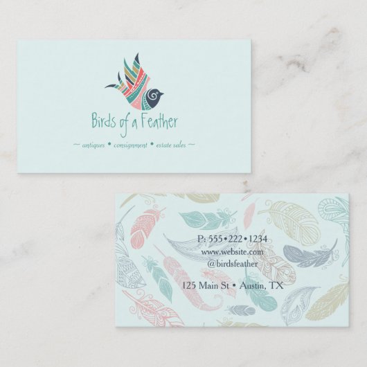 Bird Feathers Logo Bohemian Country Artistic Visitekaartje (Voorkant / Achterkant)