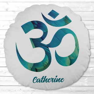 Bird Feathers Om Symbol Meditation Yoga Pillow Rond Kussen