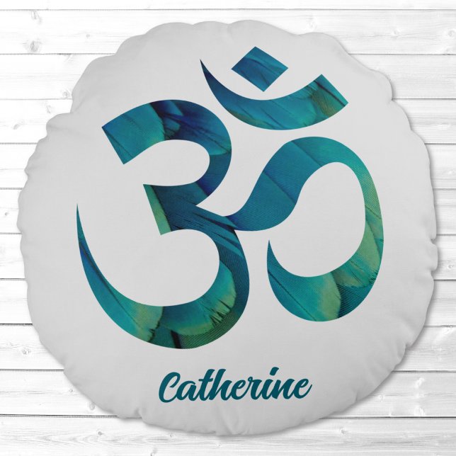 Bird Feathers Om Symbol Meditation Yoga Pillow Rond Kussen (Creator heeft geüpload)
