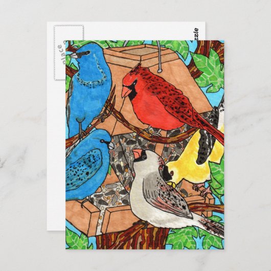 Bird Feeder Gathering Briefkaart (Voorkant / Achterkant)