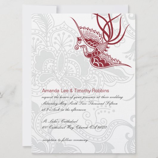 Bird & Floral Wedding Invitation Kaart (Voorkant)