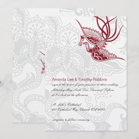 Bird & Floral Wedding Invitation Kaart (Voorkant / Achterkant)