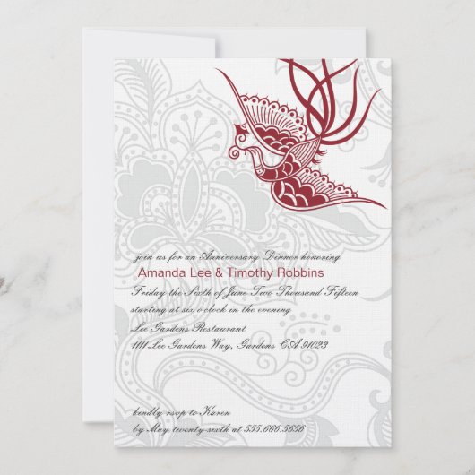 Bird & Floral Wedding Jubileum Party Invite Kaart (Voorkant)