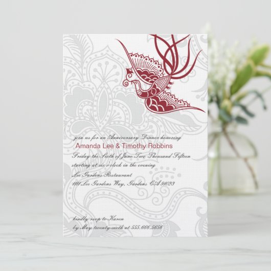 Bird & Floral Wedding Jubileum Party Invite Kaart (Staand voorkant)