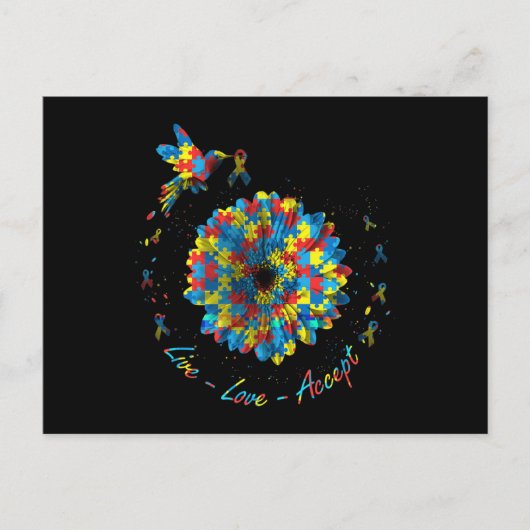 Bird Flower Ribbon Puzzle Live Love Autism Briefkaart (Voorkant)