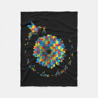 Bird Flower Ribbon Puzzle Live Love Autism Fleece Deken