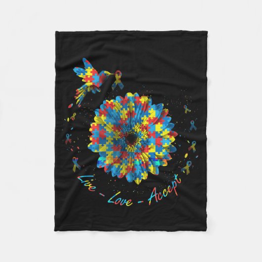 Bird Flower Ribbon Puzzle Live Love Autism Fleece Deken (Voorkant)