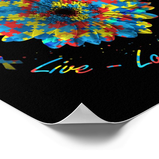 Bird Flower Ribbon Puzzle Live Love Autism Poster (Hoek)