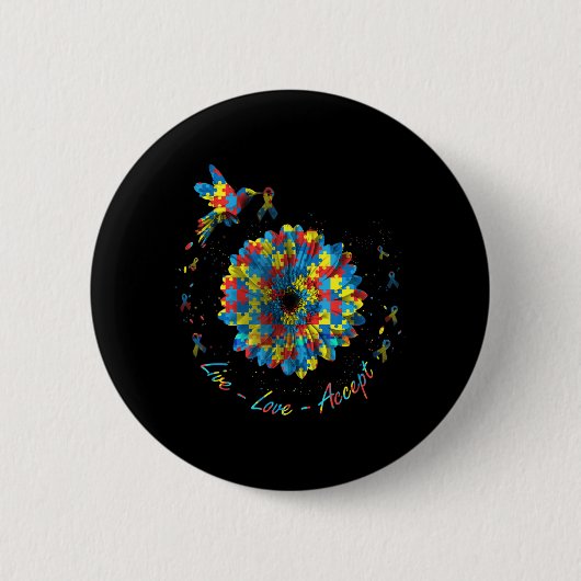 Bird Flower Ribbon Puzzle Live Love Autism Ronde Button 5,7 Cm (Voorkant)
