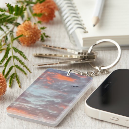 Bird Flying Pink Clouds Sky Photo Sleutelhanger (Voorkant Rechts)