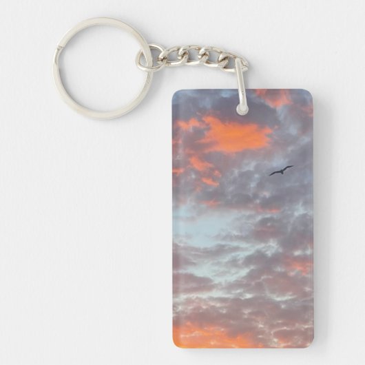 Bird Flying Pink Clouds Sky Photo Sleutelhanger (Voorkant)
