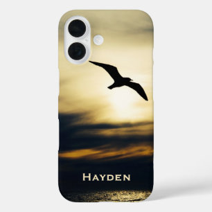 Bird Flying Silhouette Sunset Gepersonaliseerd iPhone 16 Hoesje