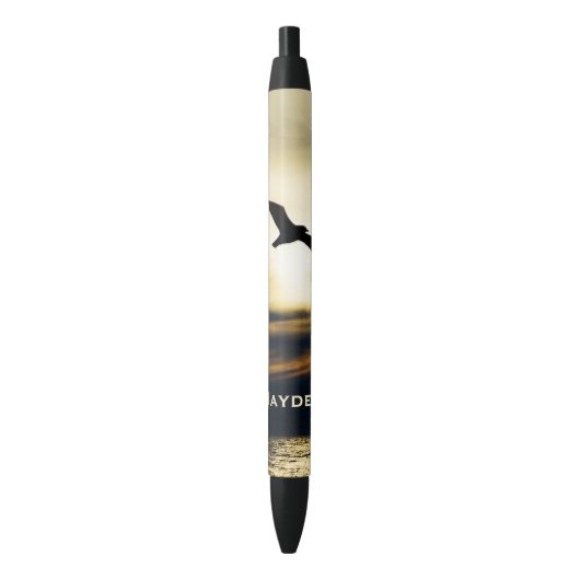 Bird Flying Silhouette Sunset Gepersonaliseerd Zwarte Inkt Pen (Voorkant Verticaal)