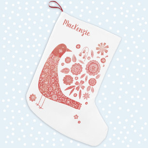 Bird Folk Art gepersonaliseerd Kleine Kerstsok