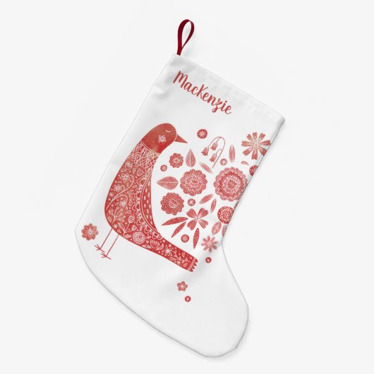 Bird Folk Art gepersonaliseerd Kleine Kerstsok (Voorkant (Hangend))