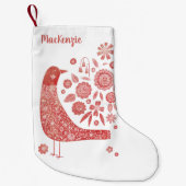 Bird Folk Art gepersonaliseerd Kleine Kerstsok (Voorkant)