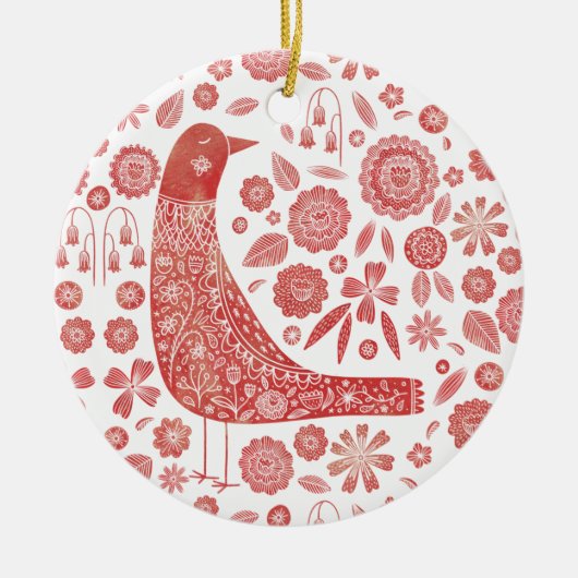 Bird Folk Art Keramisch Ornament (Voorkant)