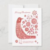 Bird Folk Art Kerstmis Notitiekaartje (Voorkant)