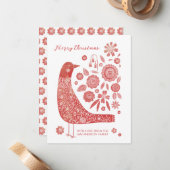 Bird Folk Art Kerstmis Notitiekaartje (Voorkant / Achterkant in situ)