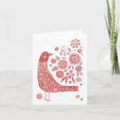 Bird Folk Art Kerstmis Notitiekaartje (Voorkant)